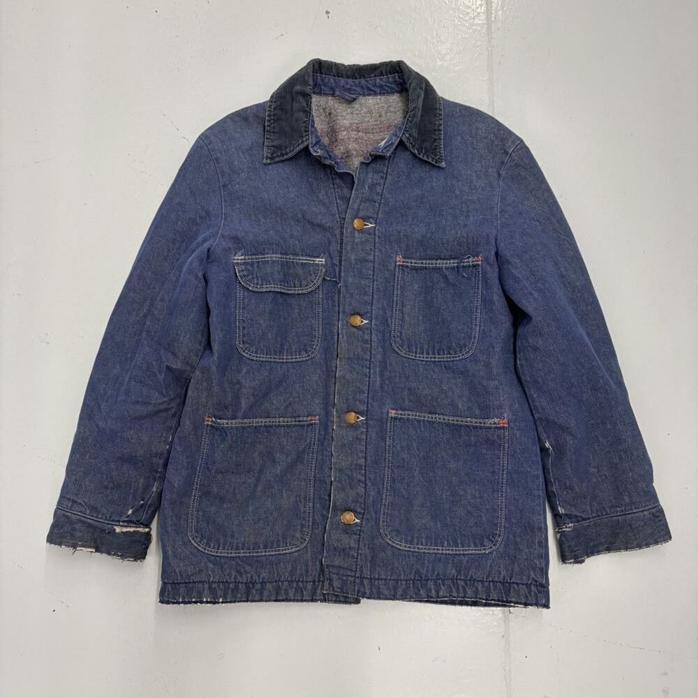 Vintage 80s Wrangler Dark Blanket Lined Denim Chore Jacket